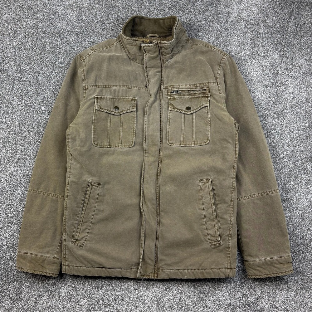 GH Bass Barn Jacket Mens Small Dark Khaki Canvas Sherpa Lined Chore Coat Field